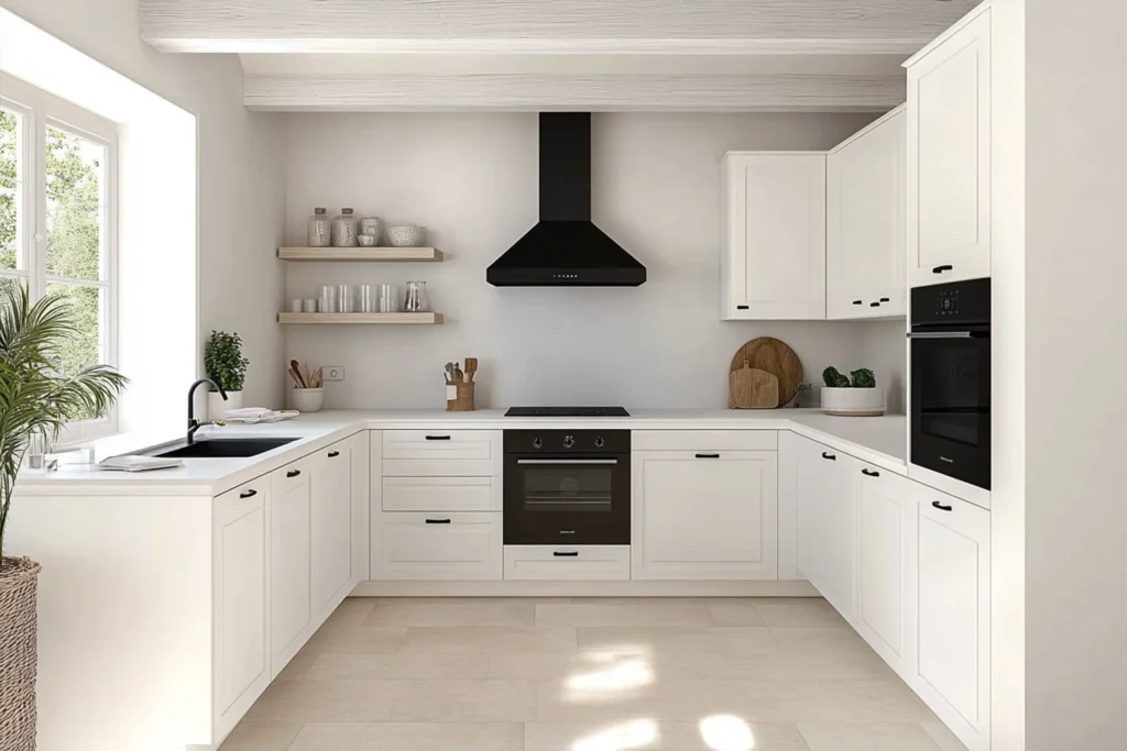 cocina blanca moderna en U