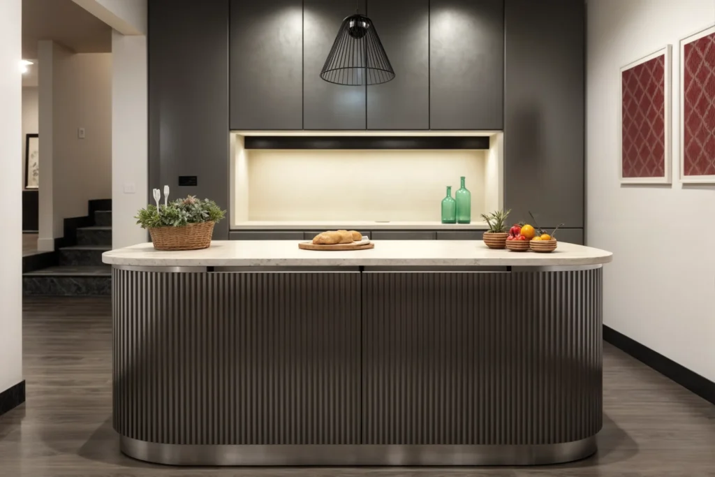 cocina con puertas metalizadas lacadas