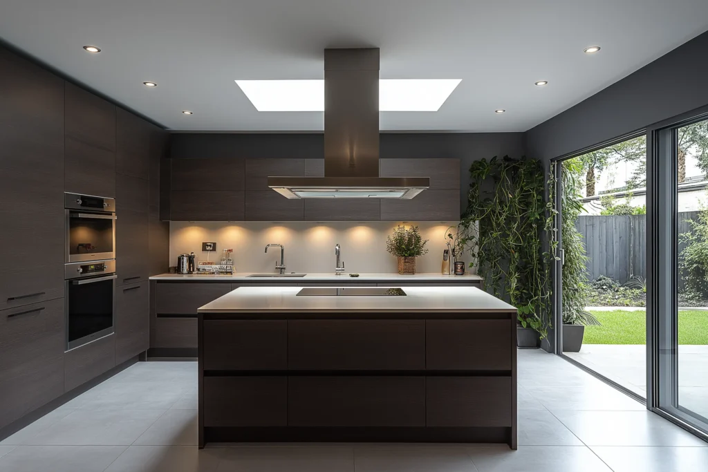 cocina moderna de madera con isla